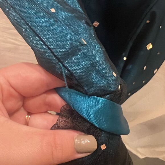 Like New!  Masquerade, Size 16/17- Strapless Teal Dress w/ Black Mesh & Sequin - Picture 4 of 5